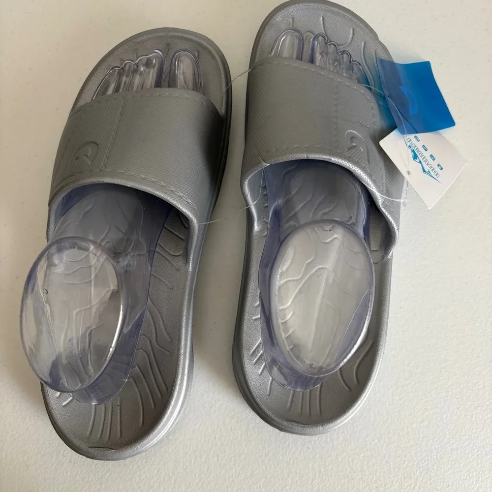 Northyard Mens Womens Silver Slides Sandals Slip On Beach Pool Size‎ 42